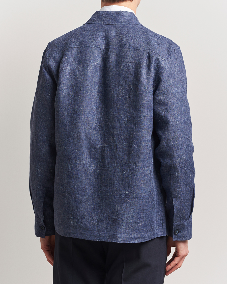 Herre | Skjorter | Eton | Linen Four Pocket Overshirt Navy Blue