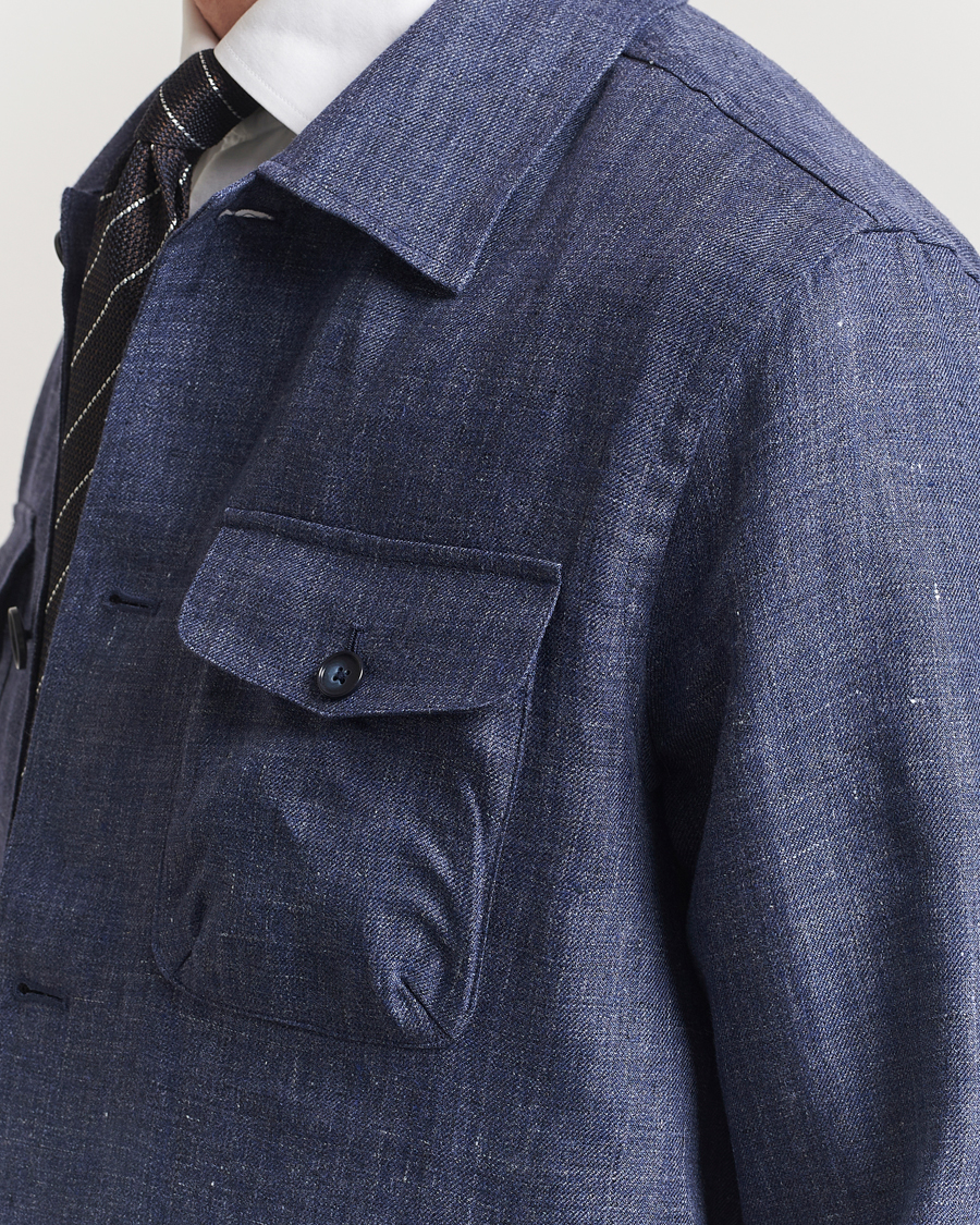 Herre | Skjorter | Eton | Linen Four Pocket Overshirt Navy Blue