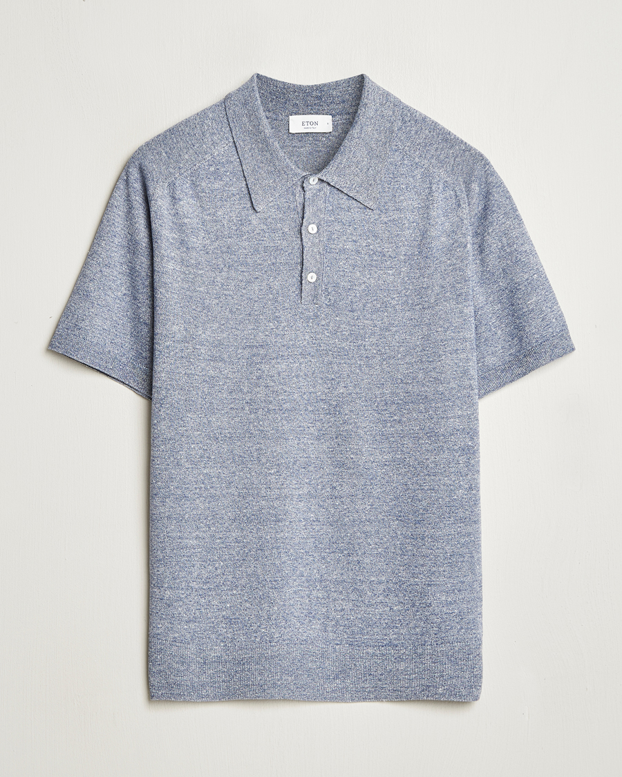 Herre | Pikéer | Eton | Cotton/Linen Fine Knitted Polo Dark Blue