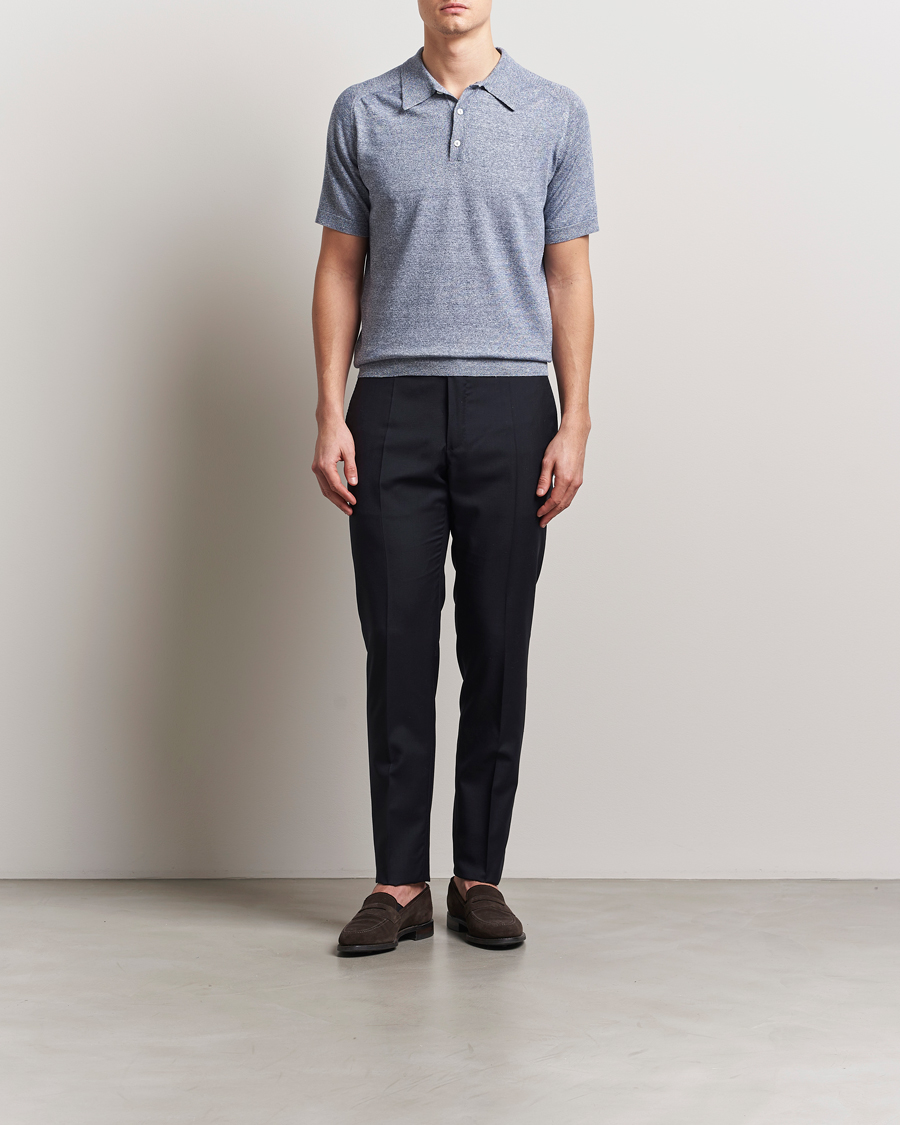 Herre | Pikéer | Eton | Cotton/Linen Fine Knitted Polo Dark Blue
