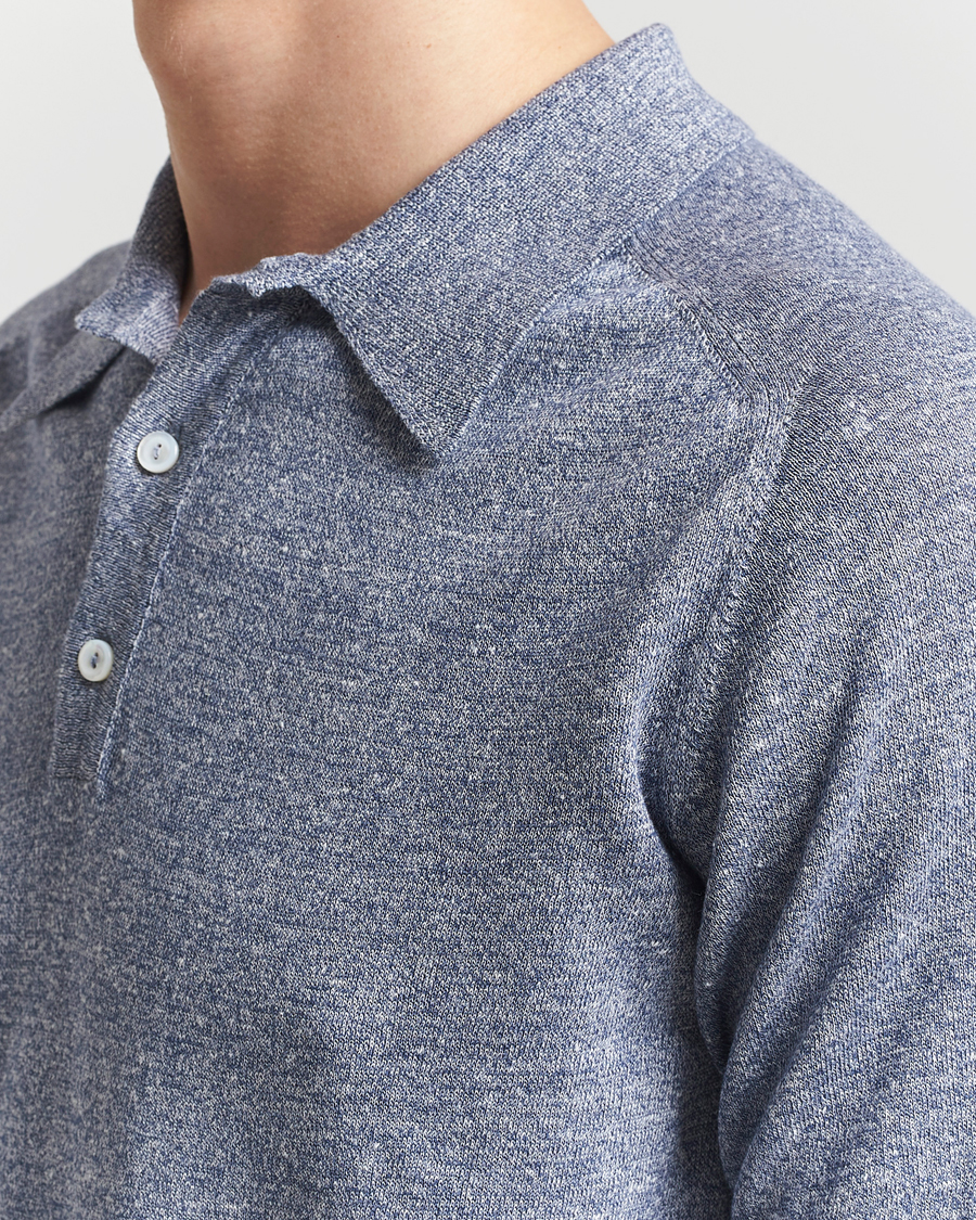Herre | Pikéer | Eton | Cotton/Linen Fine Knitted Polo Dark Blue