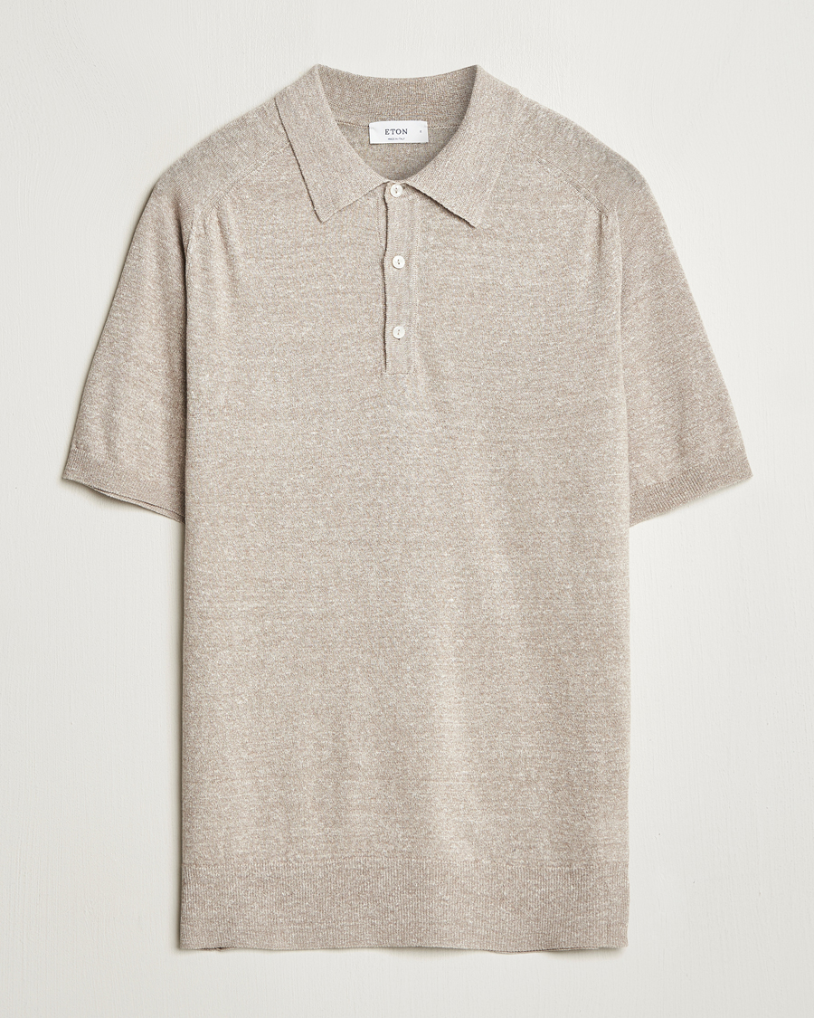 Herre | Pikéer | Eton | Cotton/Linen Fine Knitted Polo Beige