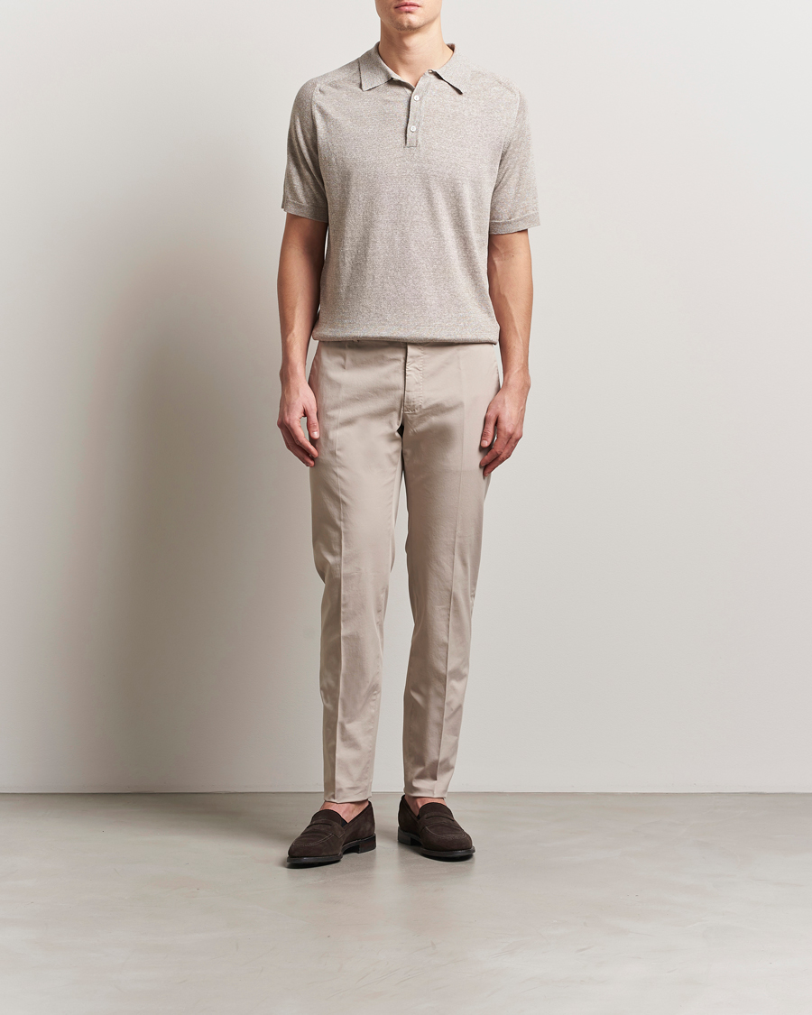 Herre | Pikéer | Eton | Cotton/Linen Fine Knitted Polo Beige