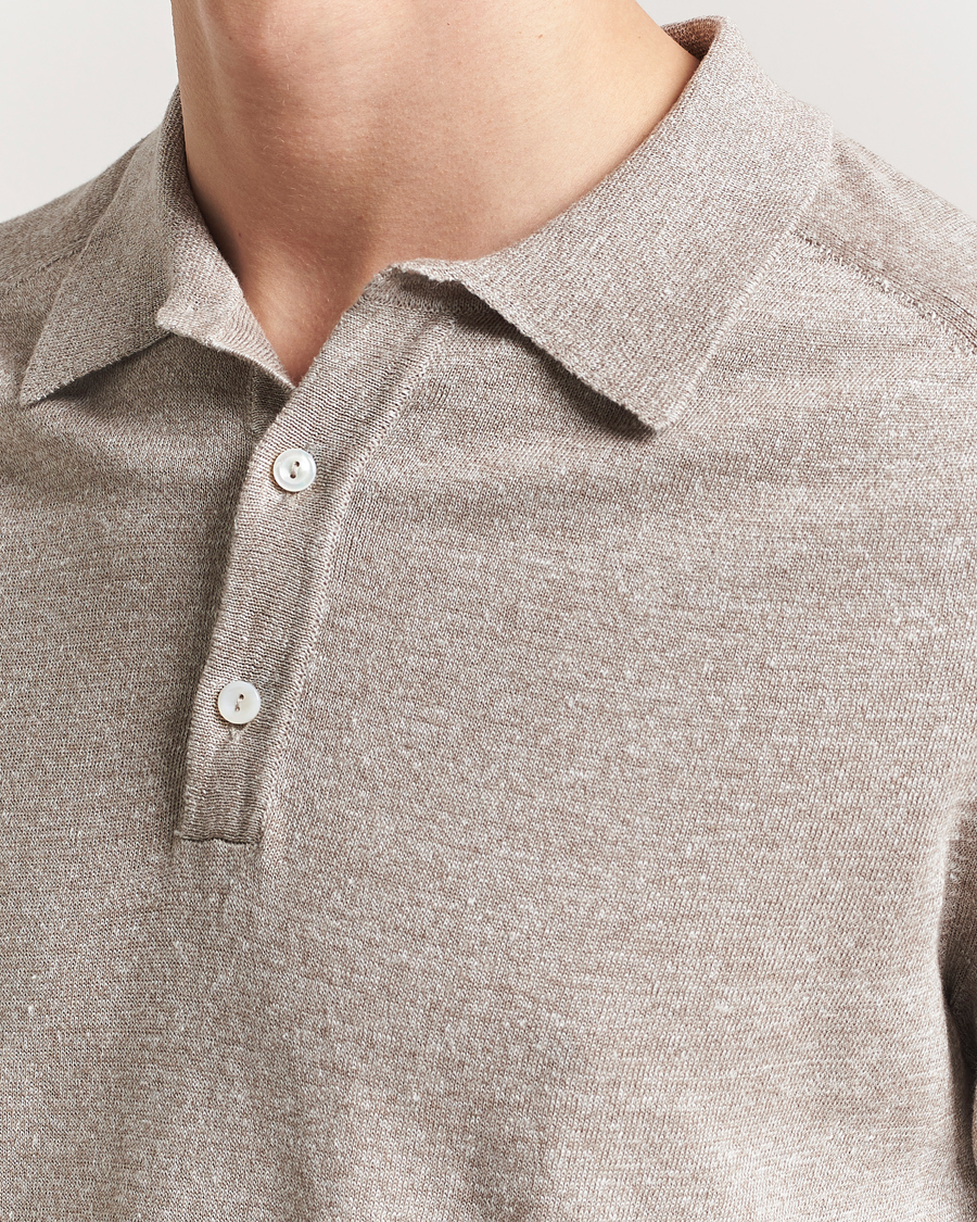 Herre | Pikéer | Eton | Cotton/Linen Fine Knitted Polo Beige