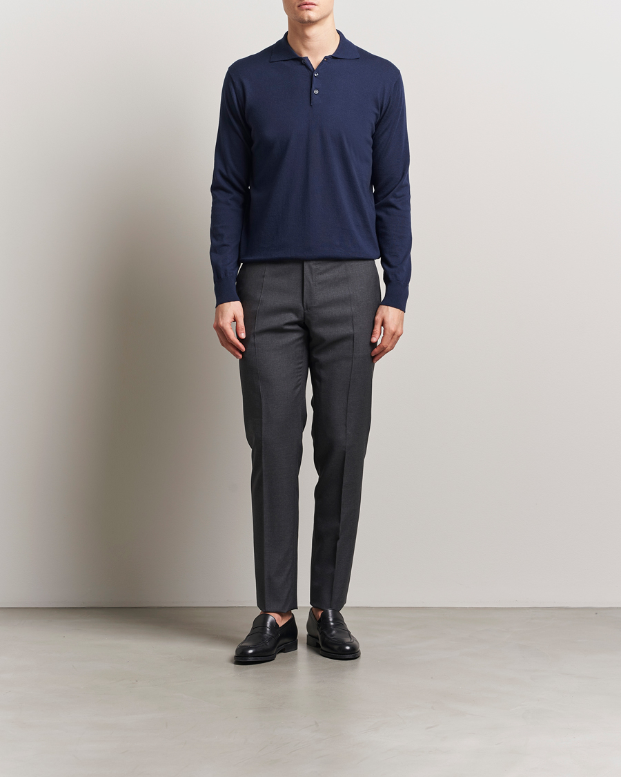 Herre | Gensere | Eton | Cotton/Cashmere Fine Knitted Polo Navy Blue