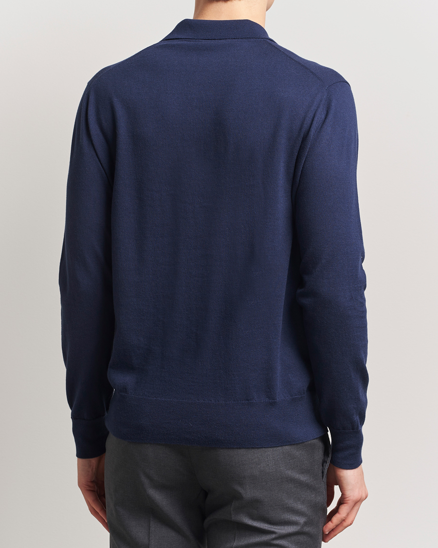Herre | Gensere | Eton | Cotton/Cashmere Fine Knitted Polo Navy Blue