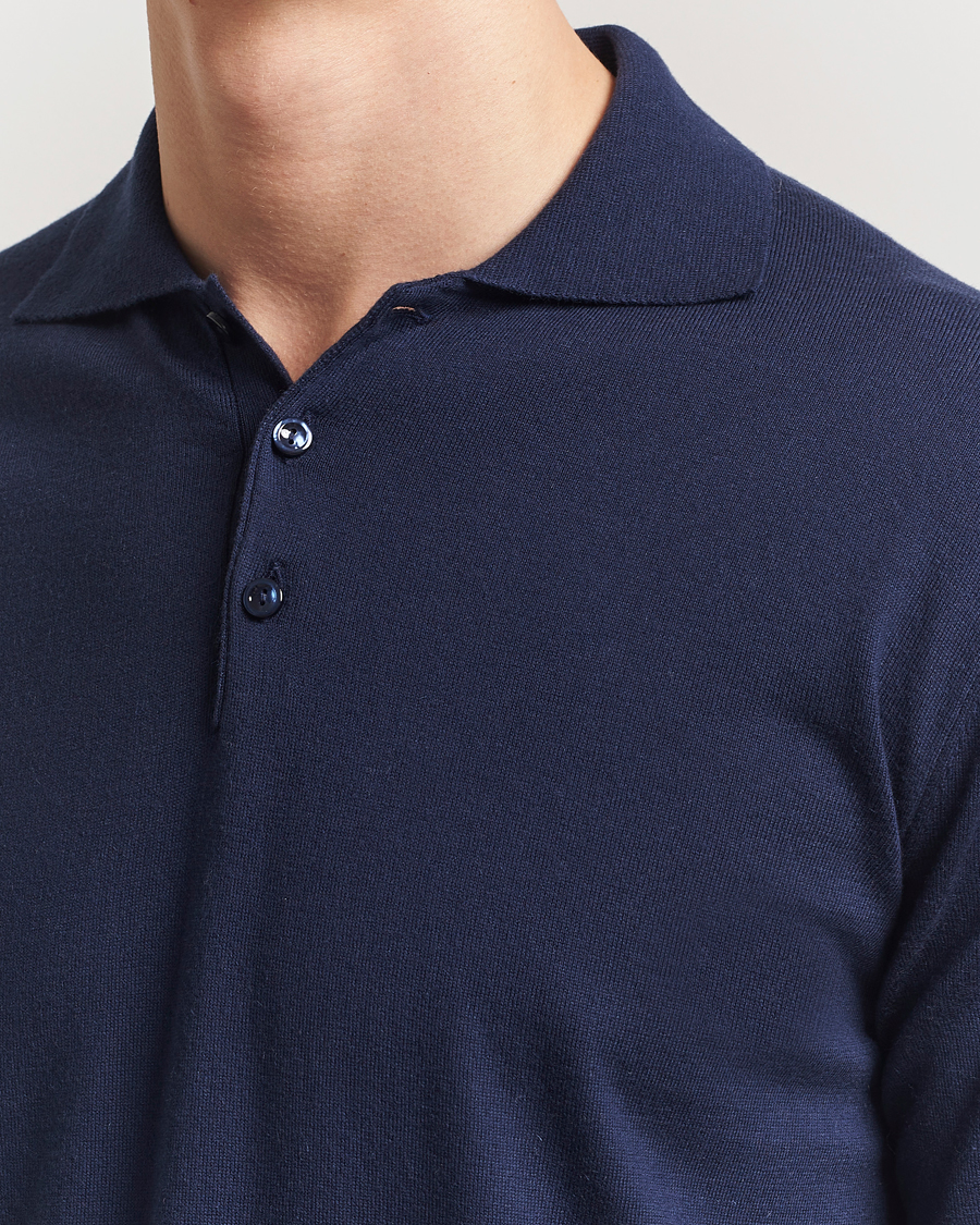 Herre | Gensere | Eton | Cotton/Cashmere Fine Knitted Polo Navy Blue