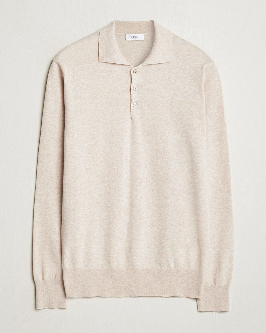 Herre | Gensere | Eton | Cotton/Cashmere Fine Knitted Polo Beige