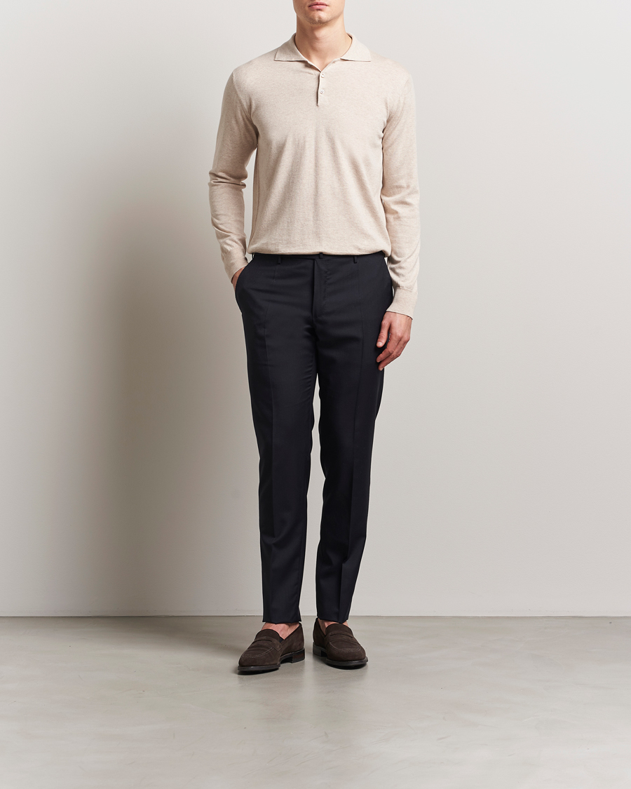 Herre | Gensere | Eton | Cotton/Cashmere Fine Knitted Polo Beige