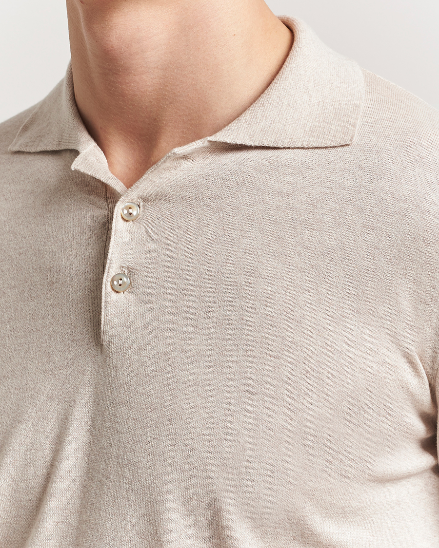 Herre | Gensere | Eton | Cotton/Cashmere Fine Knitted Polo Beige