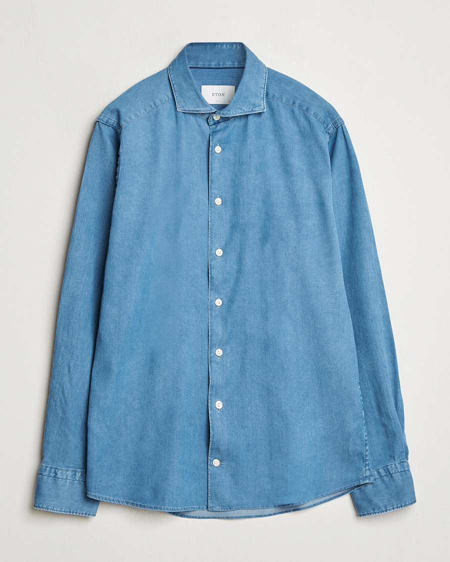 Herre | Skjorter | Eton | Slim Fit Denim Shirt Mid Blue