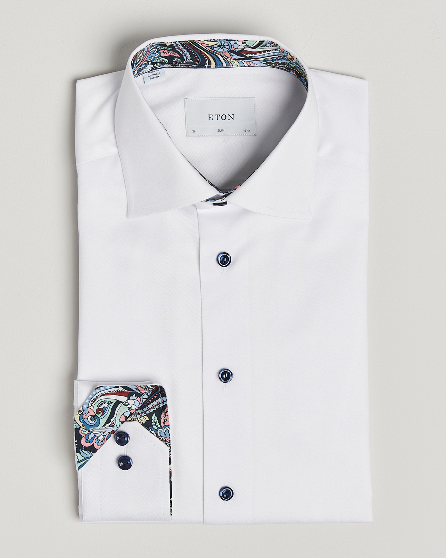 Herre | Skjorter | Eton | Slim Fit Signature Twill Contrast Shirt White