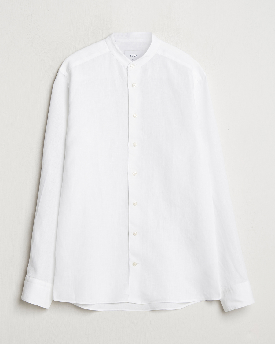Herre | Skjorter | Eton | Slim Fit Linen Band Collar Shirt White