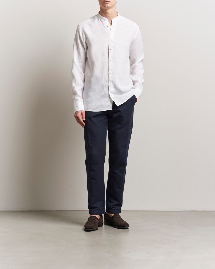 Herre | Skjorter | Eton | Slim Fit Linen Band Collar Shirt White