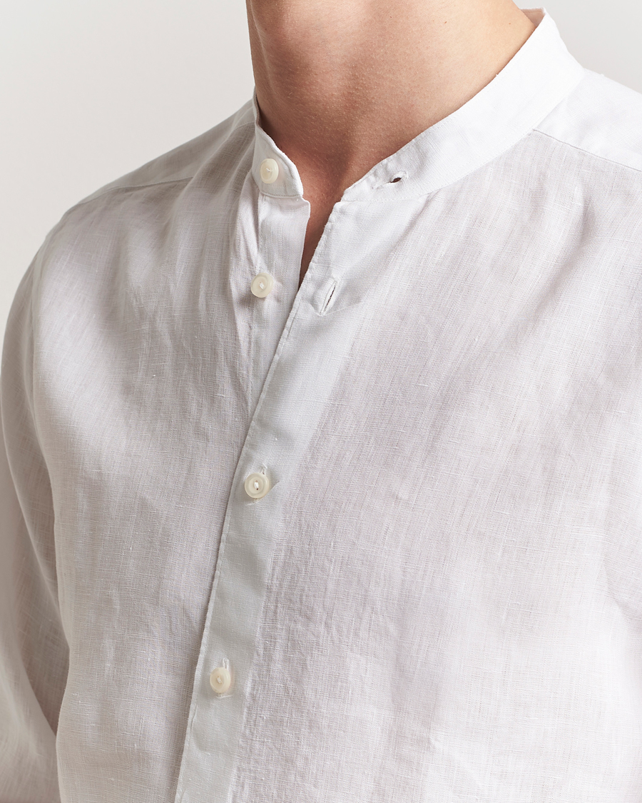 Herre | Skjorter | Eton | Slim Fit Linen Band Collar Shirt White