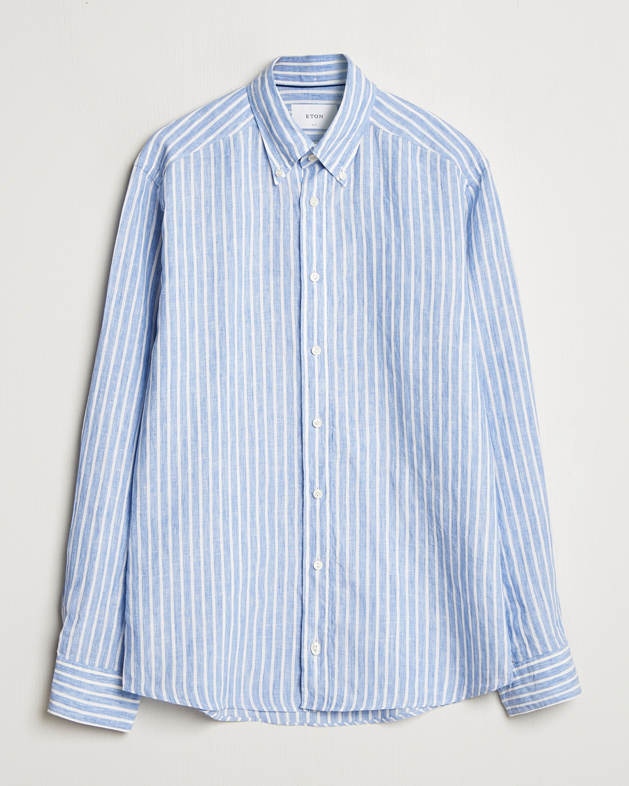 Herre | Skjorter | Eton | Slim Fit Striped Linen Shirt Blue/White