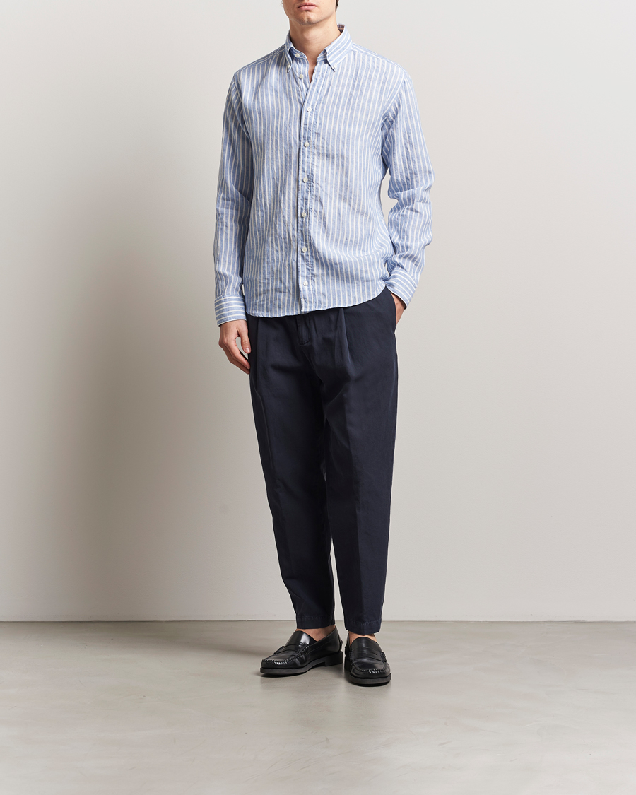Herre | Skjorter | Eton | Slim Fit Striped Linen Shirt Blue/White
