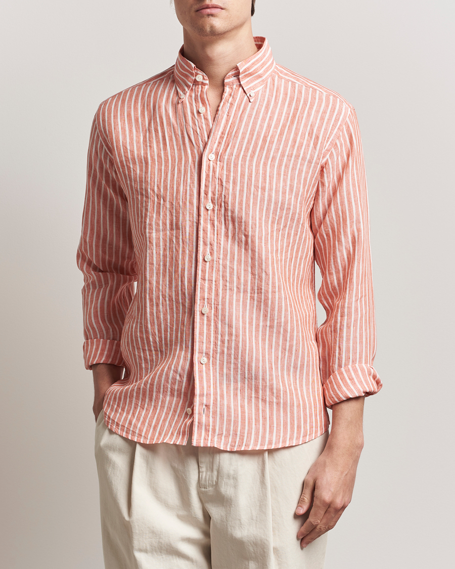 Herre | Skjorter | Eton | Slim Fit Striped Linen Shirt Orange/White