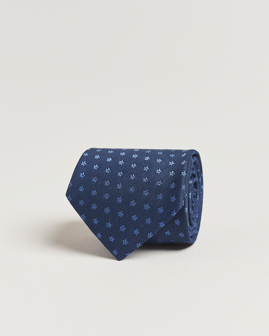 Herre | Slips | Eton | Silk/Linen Floral Tie Dark Blue