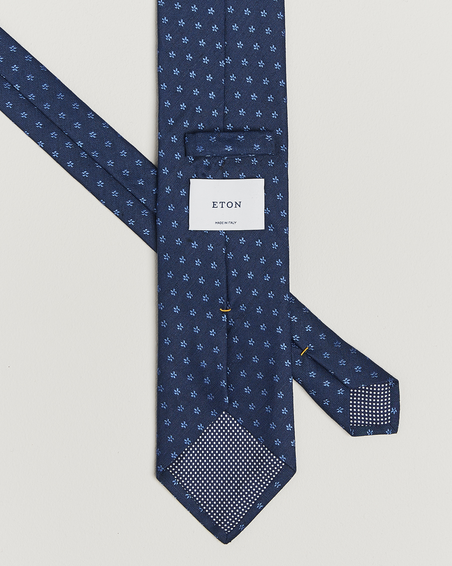 Herre | Slips | Eton | Silk/Linen Floral Tie Dark Blue