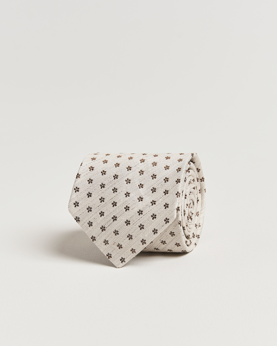 Herre | Slips | Eton | Silk/Linen Floral Tie Beige