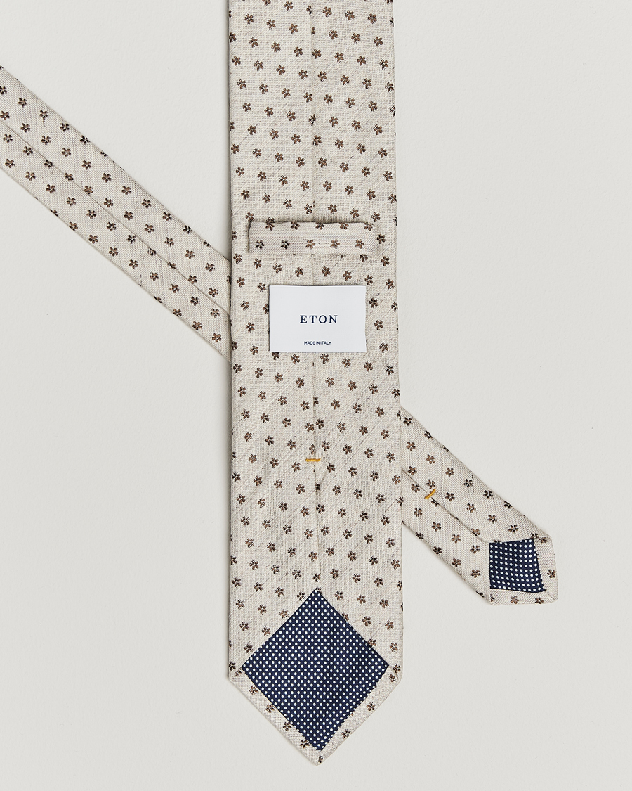 Herre | Slips | Eton | Silk/Linen Floral Tie Beige