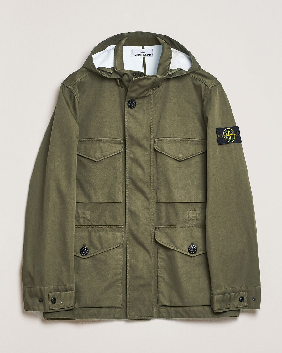 Herre | Jakker | Stone Island | Raso Gommato 3L Cotton Hooded Field Jacket Military Green