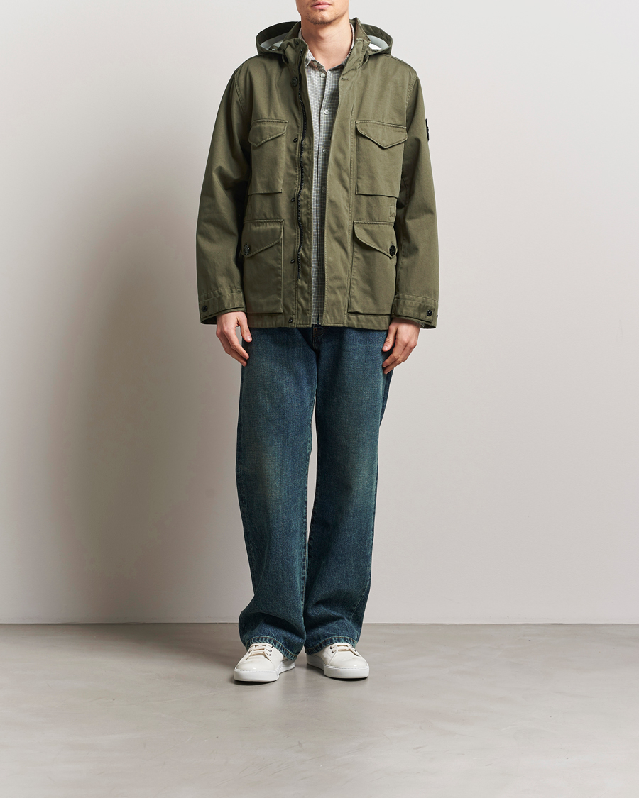 Herre | Jakker | Stone Island | Raso Gommato 3L Cotton Hooded Field Jacket Military Green