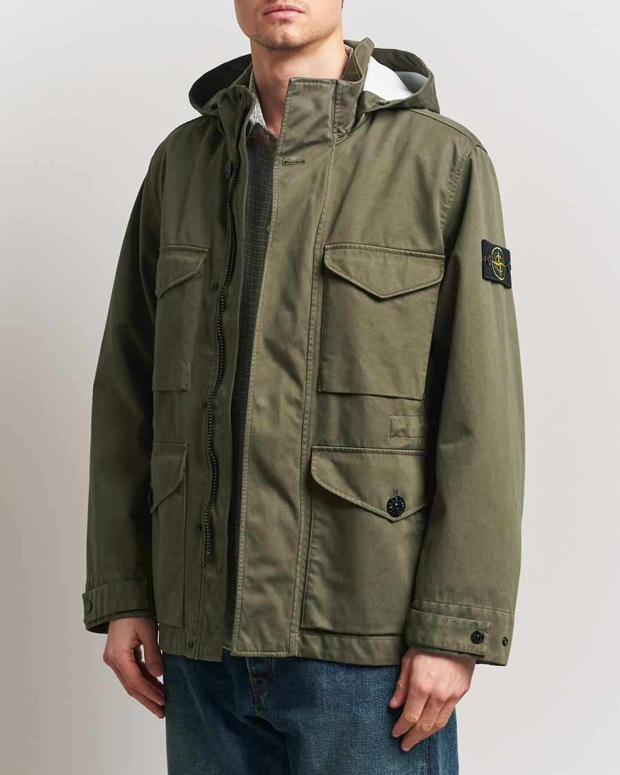 Herre | Jakker | Stone Island | Raso Gommato 3L Cotton Hooded Field Jacket Military Green