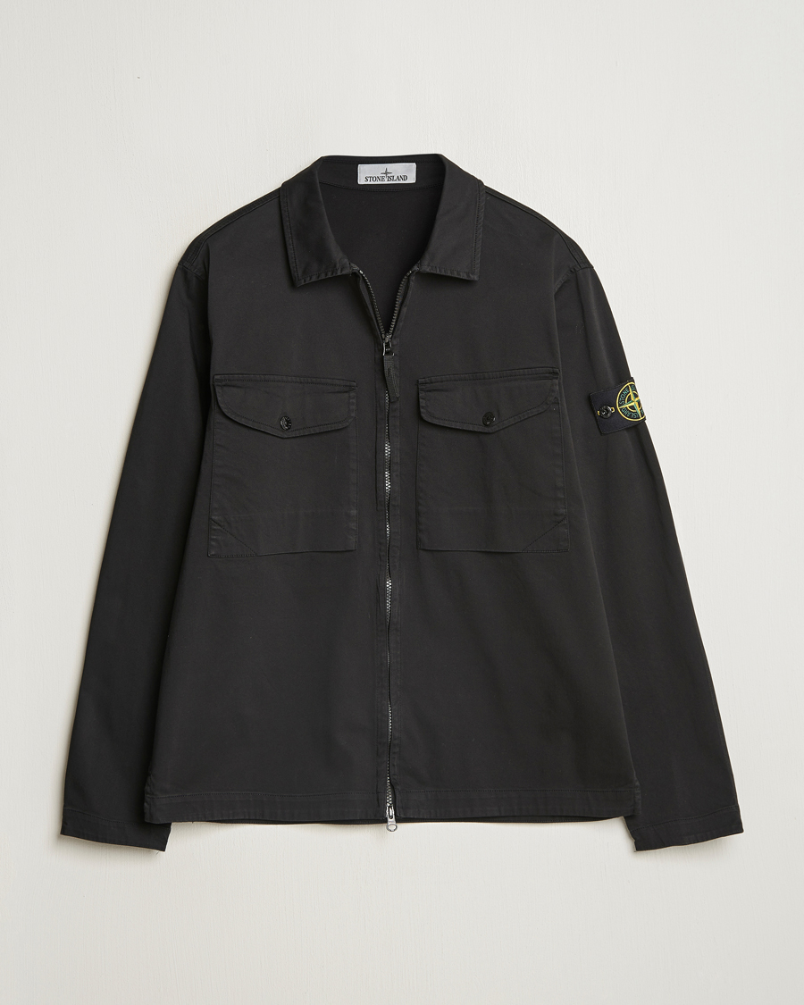 Herre | Skjorter | Stone Island | Cotton Stretch Zip Overshirt Black