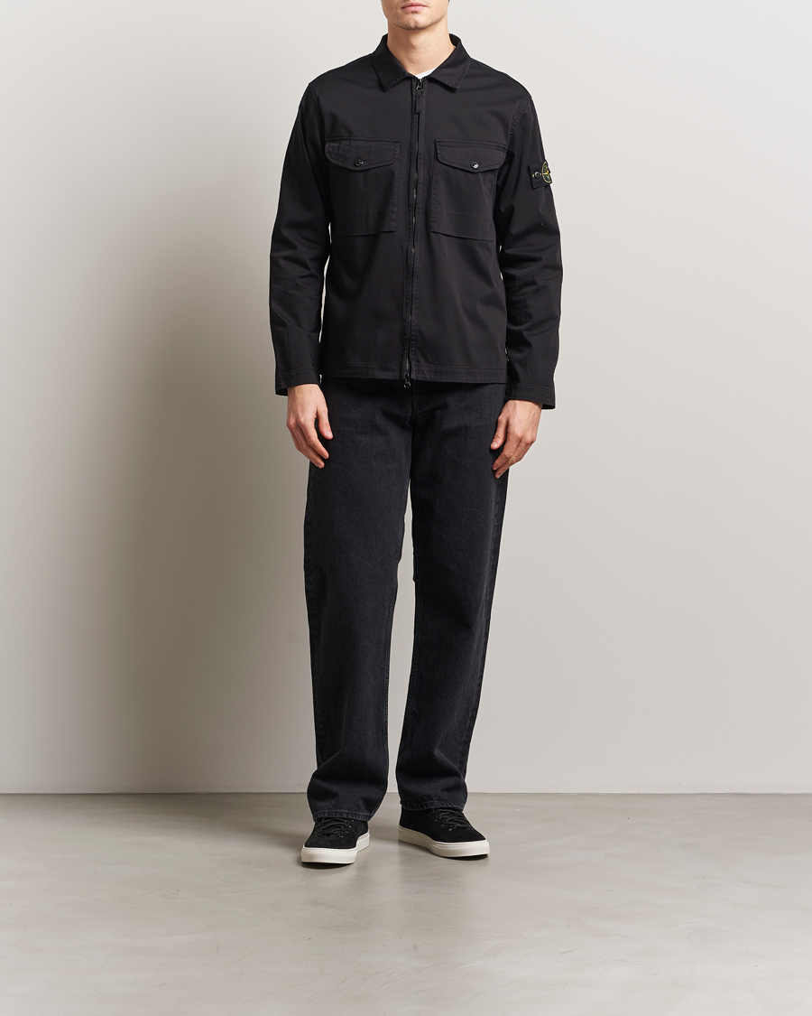 Herre | Skjorter | Stone Island | Cotton Stretch Zip Overshirt Black