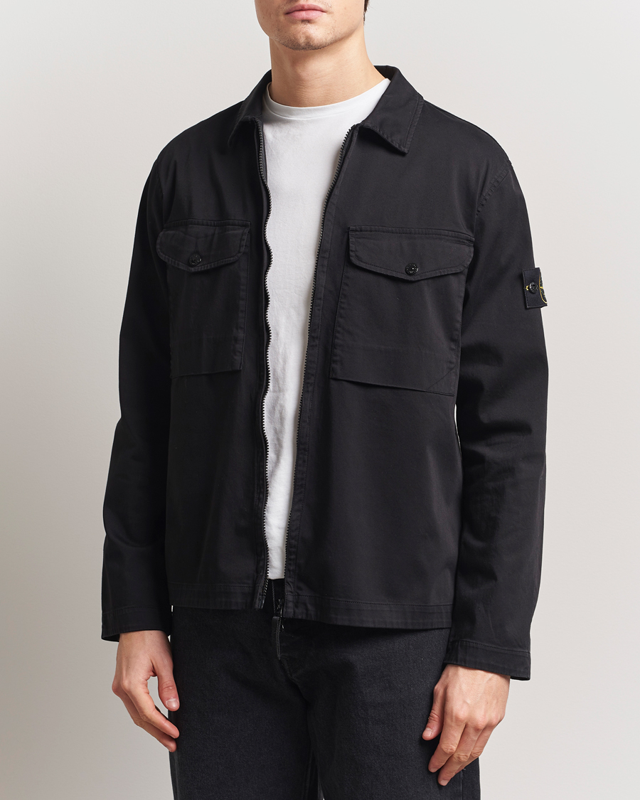 Herre | Skjorter | Stone Island | Cotton Stretch Zip Overshirt Black