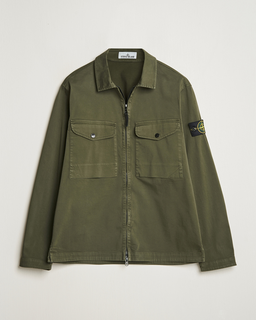 Herre | Skjorter | Stone Island | Cotton Stretch Zip Overshirt Military Green