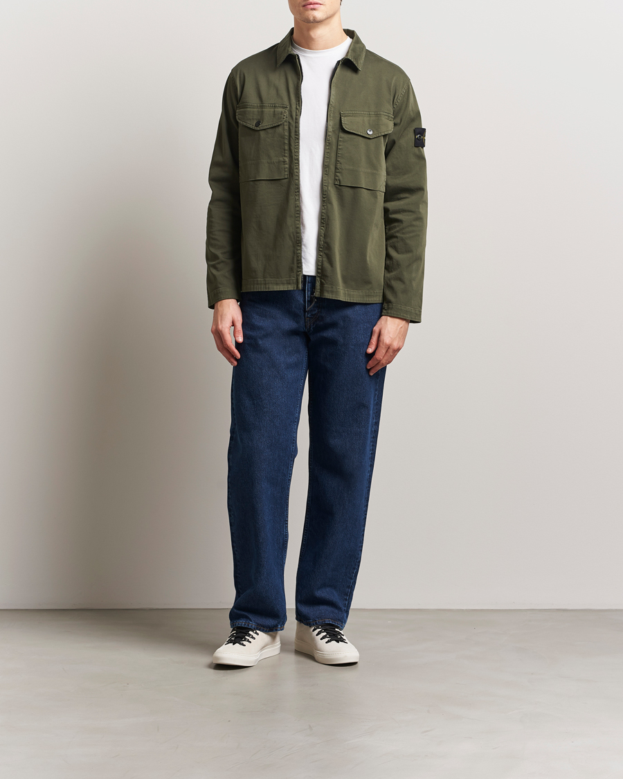 Herre | Skjorter | Stone Island | Cotton Stretch Zip Overshirt Military Green