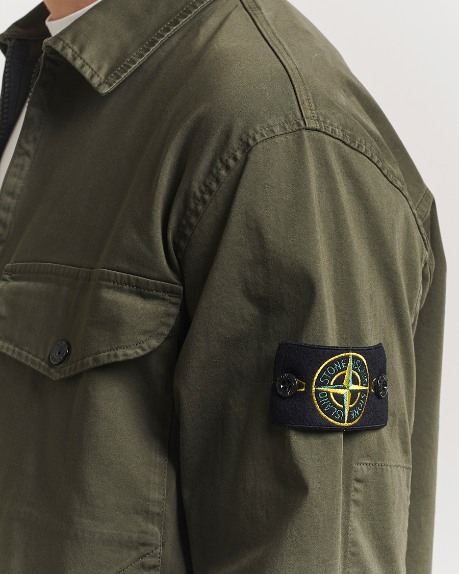 Herre | Skjorter | Stone Island | Cotton Stretch Zip Overshirt Military Green