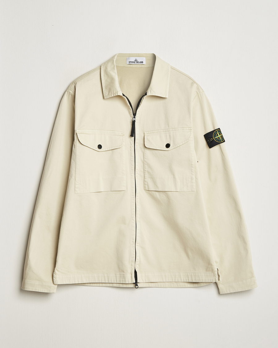 Herre | Skjorter | Stone Island | Cotton Stretch Zip Overshirt Sand