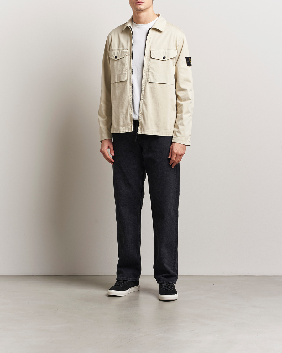 Herre | Skjorter | Stone Island | Cotton Stretch Zip Overshirt Sand