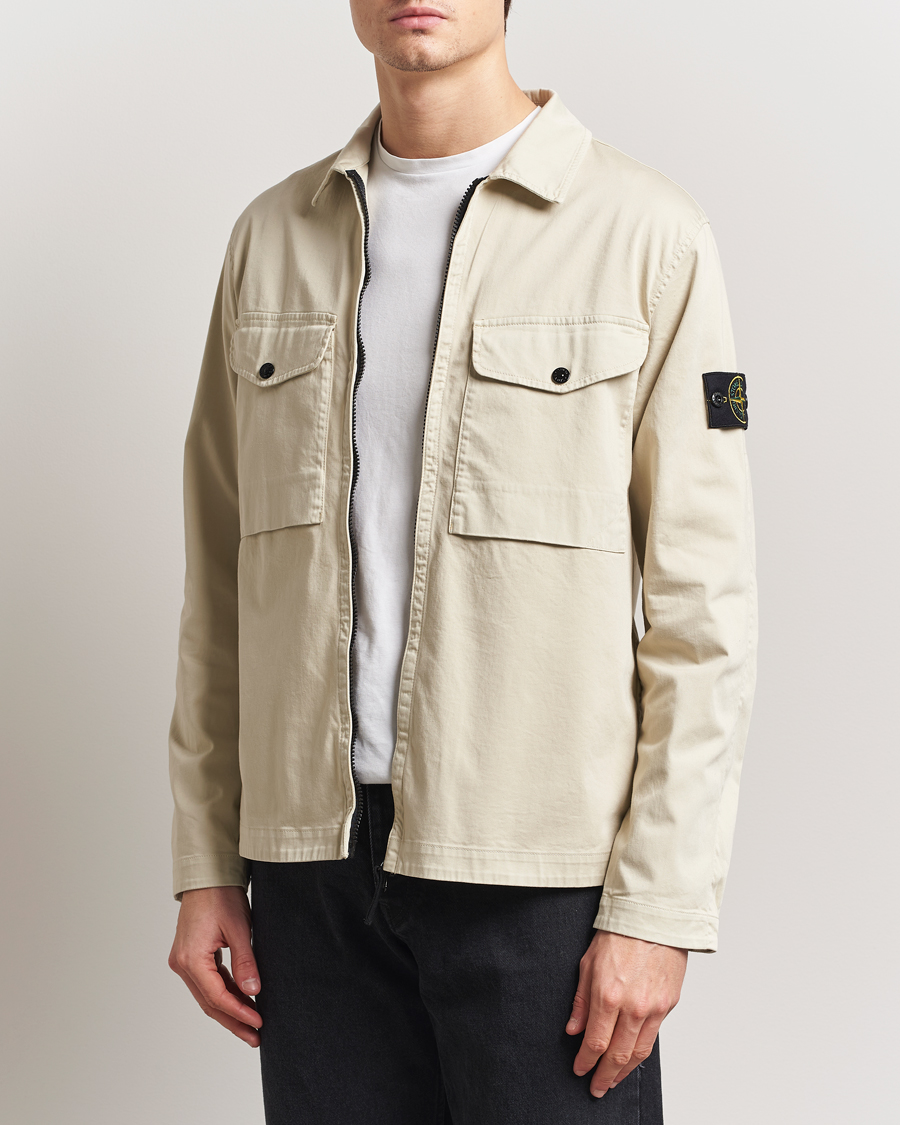 Herre | Skjorter | Stone Island | Cotton Stretch Zip Overshirt Sand