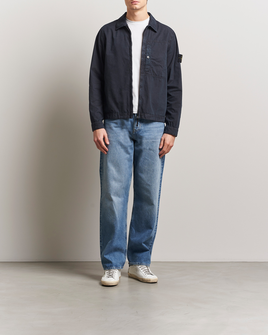 Herre | Skjorter | Stone Island | Old Effect Garment Washed Zip Overshirt Navy Blue