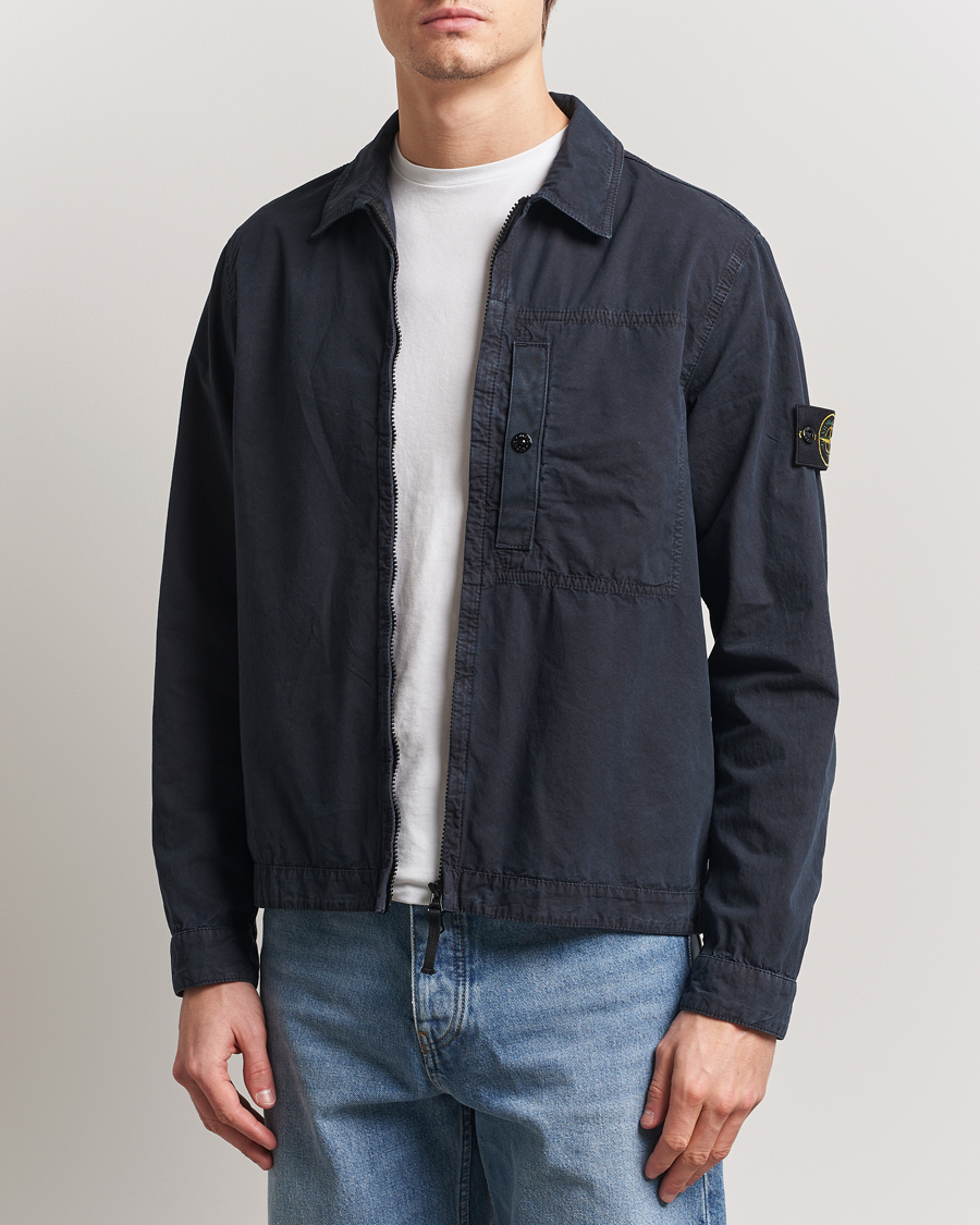 Herre | Skjorter | Stone Island | Old Effect Garment Washed Zip Overshirt Navy Blue