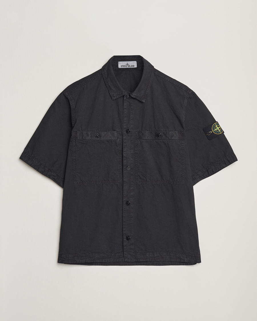 Herre | Skjorter | Stone Island | Cotton Canvas Old Effect Short Sleeve Shirt Black