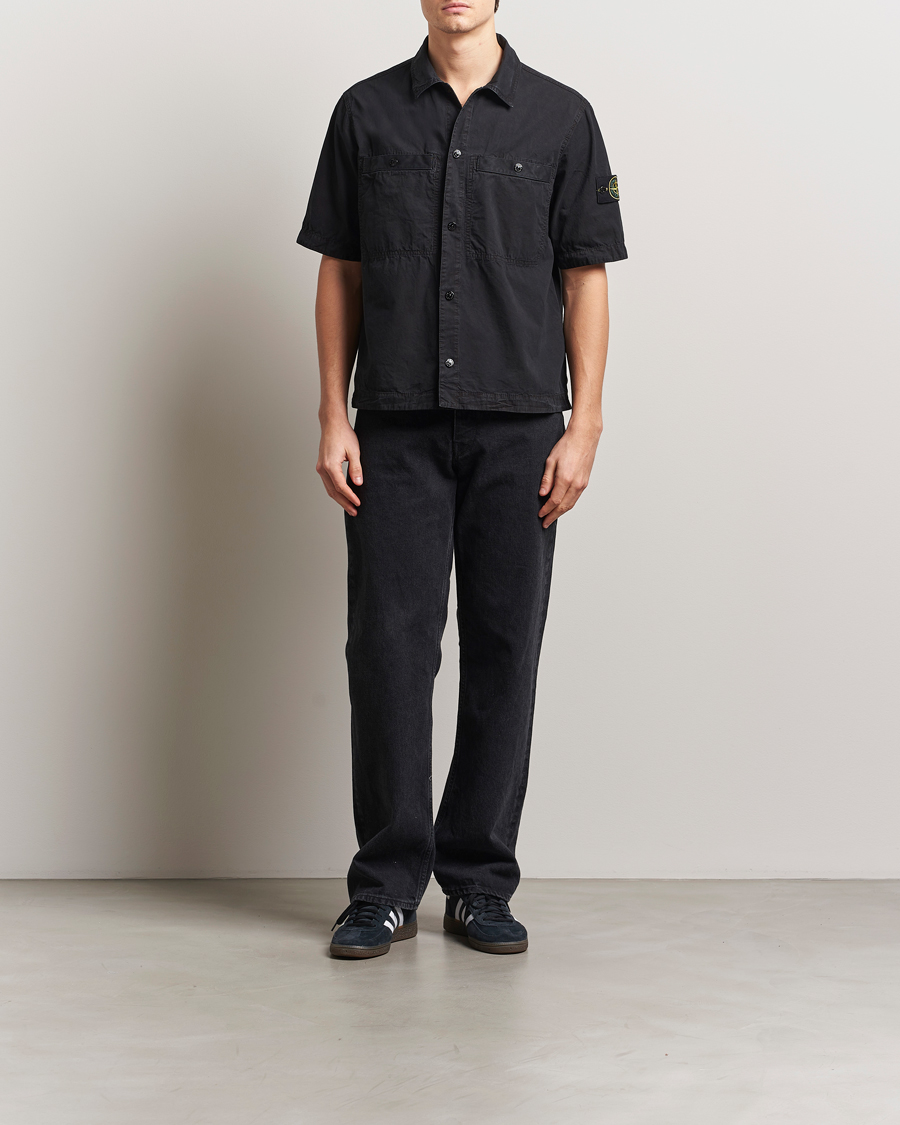 Herre | Skjorter | Stone Island | Cotton Canvas Old Effect Short Sleeve Shirt Black