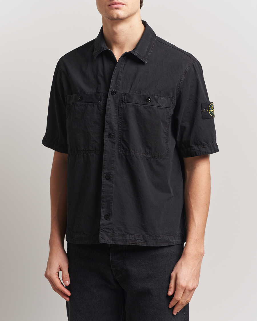 Herre | Skjorter | Stone Island | Cotton Canvas Old Effect Short Sleeve Shirt Black