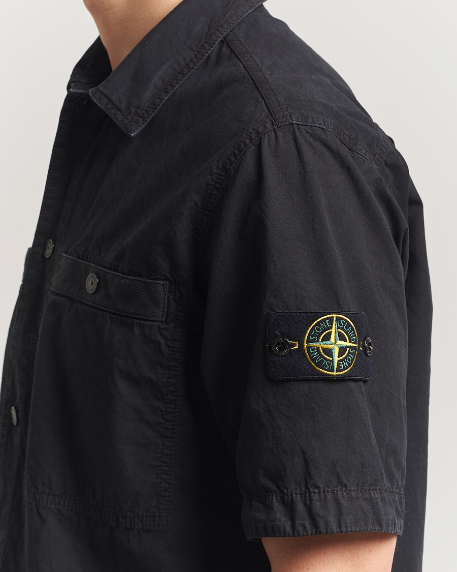 Herre | Skjorter | Stone Island | Cotton Canvas Old Effect Short Sleeve Shirt Black