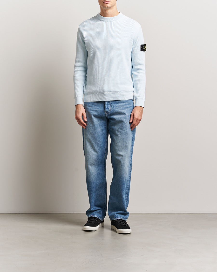Herre | Gensere | Stone Island | Ribbed Soft Organic Cotton Crewneck Sky Blue