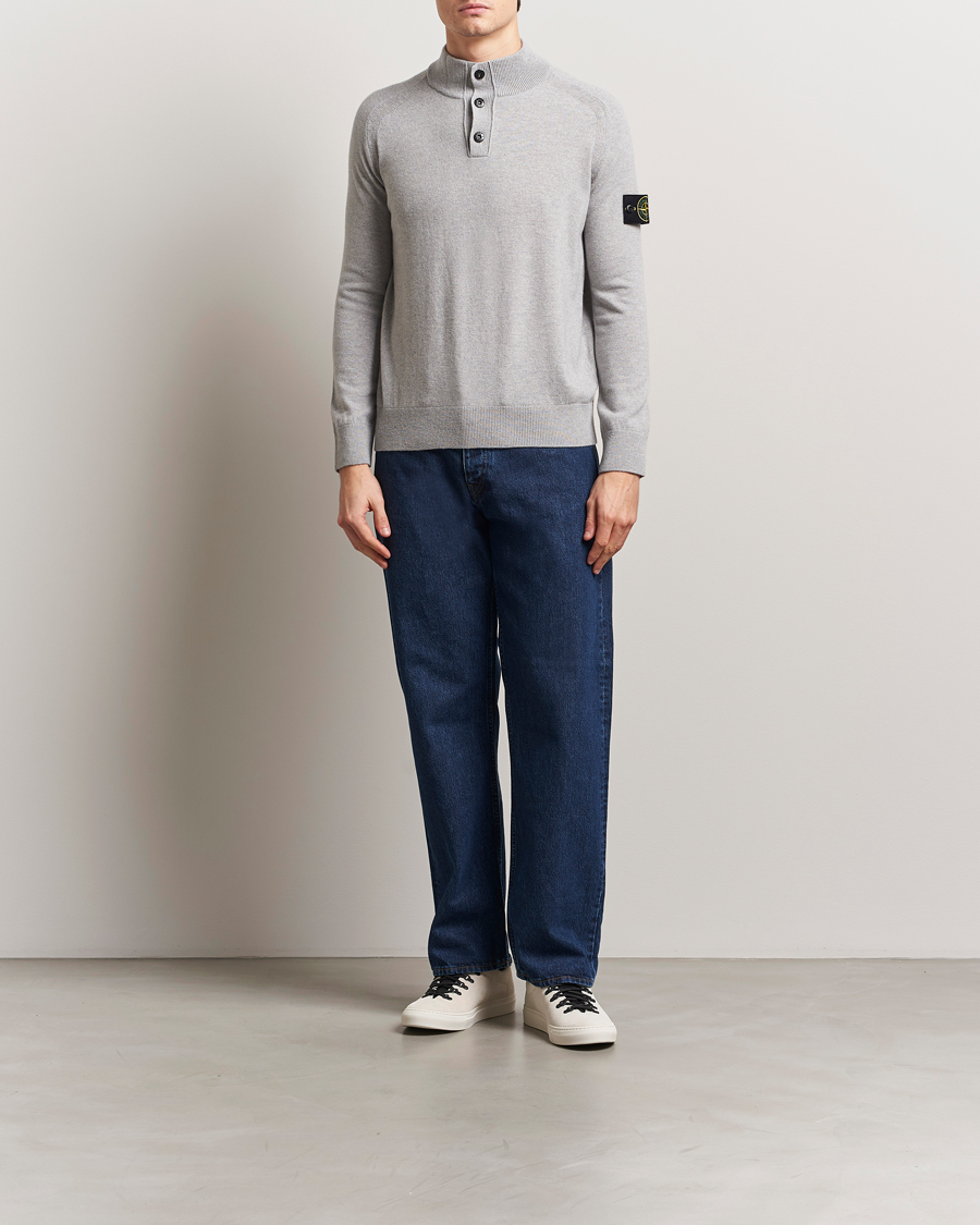 Herre | Gensere | Stone Island | Knitted Geelong Wool Half Button Zip Melange Grey