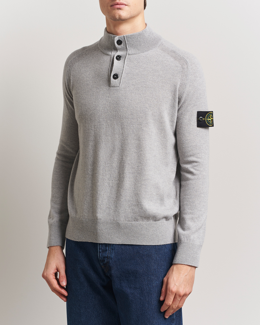 Herre | Gensere | Stone Island | Knitted Geelong Wool Half Button Zip Melange Grey