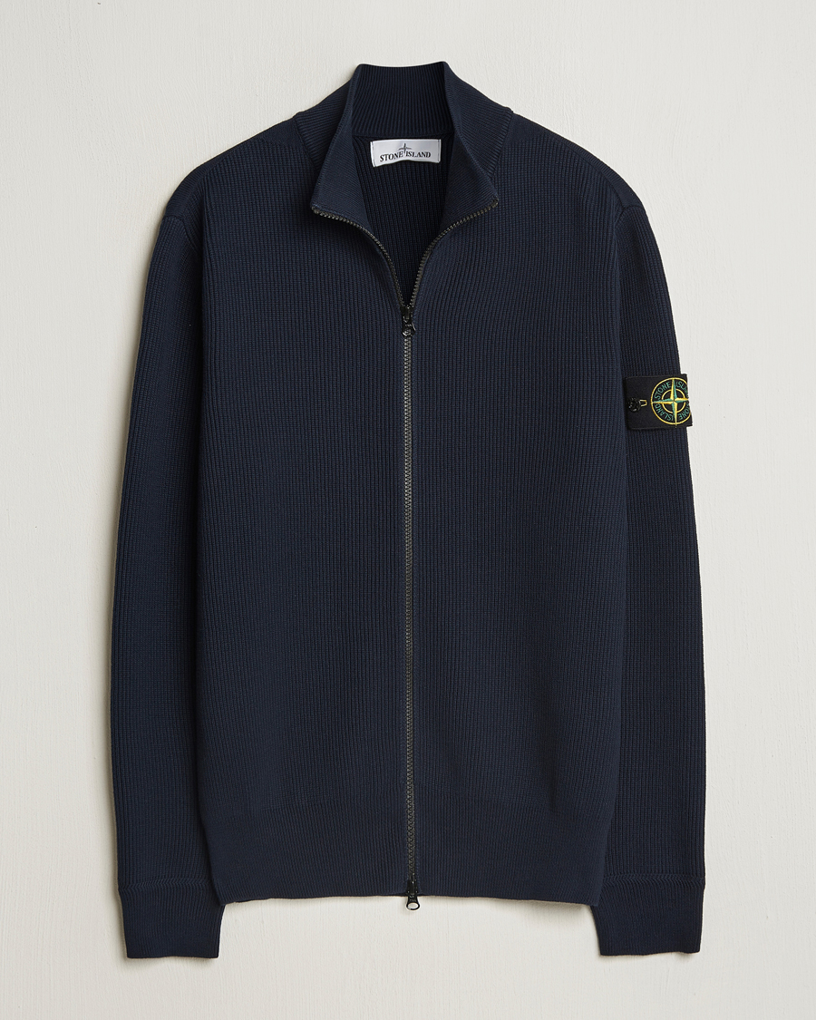 Herre | Gensere | Stone Island | Ribbed Soft Organic Cotton Full Zip Navy Blue
