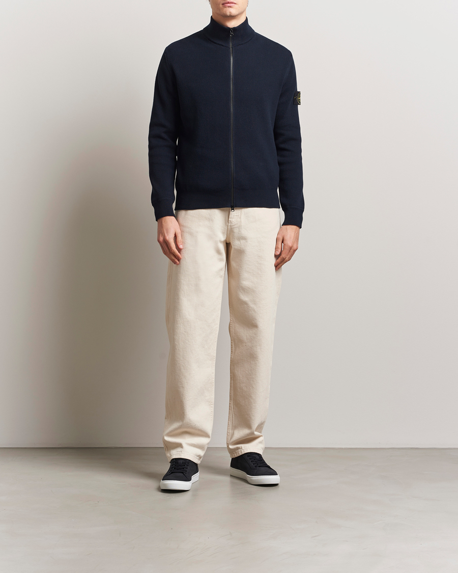 Herre | Gensere | Stone Island | Ribbed Soft Organic Cotton Full Zip Navy Blue