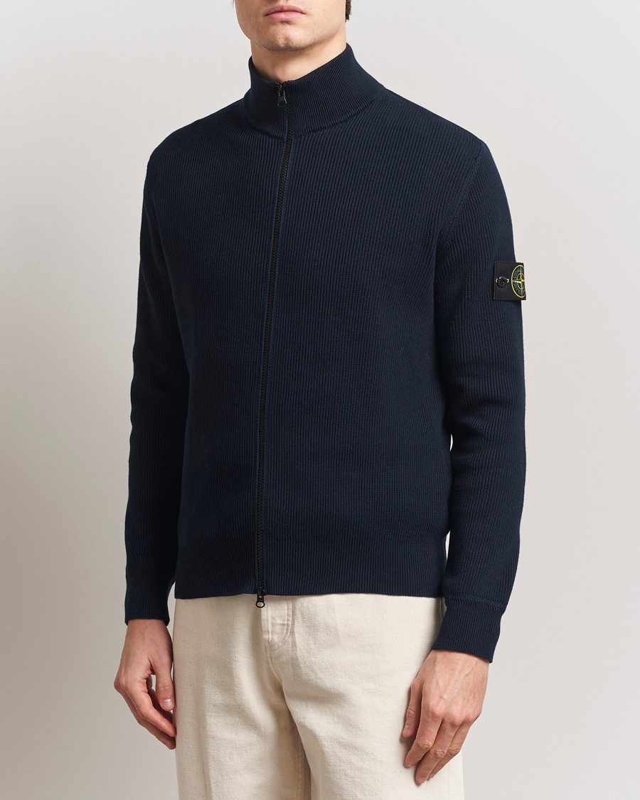 Herre | Gensere | Stone Island | Ribbed Soft Organic Cotton Full Zip Navy Blue
